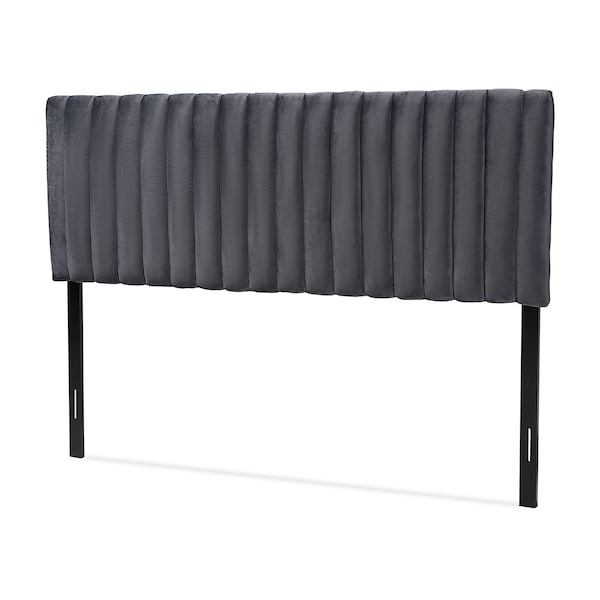 Emile ModernGrey Velvet Upholstered And Dark Brown Finished Wood Headboard-King